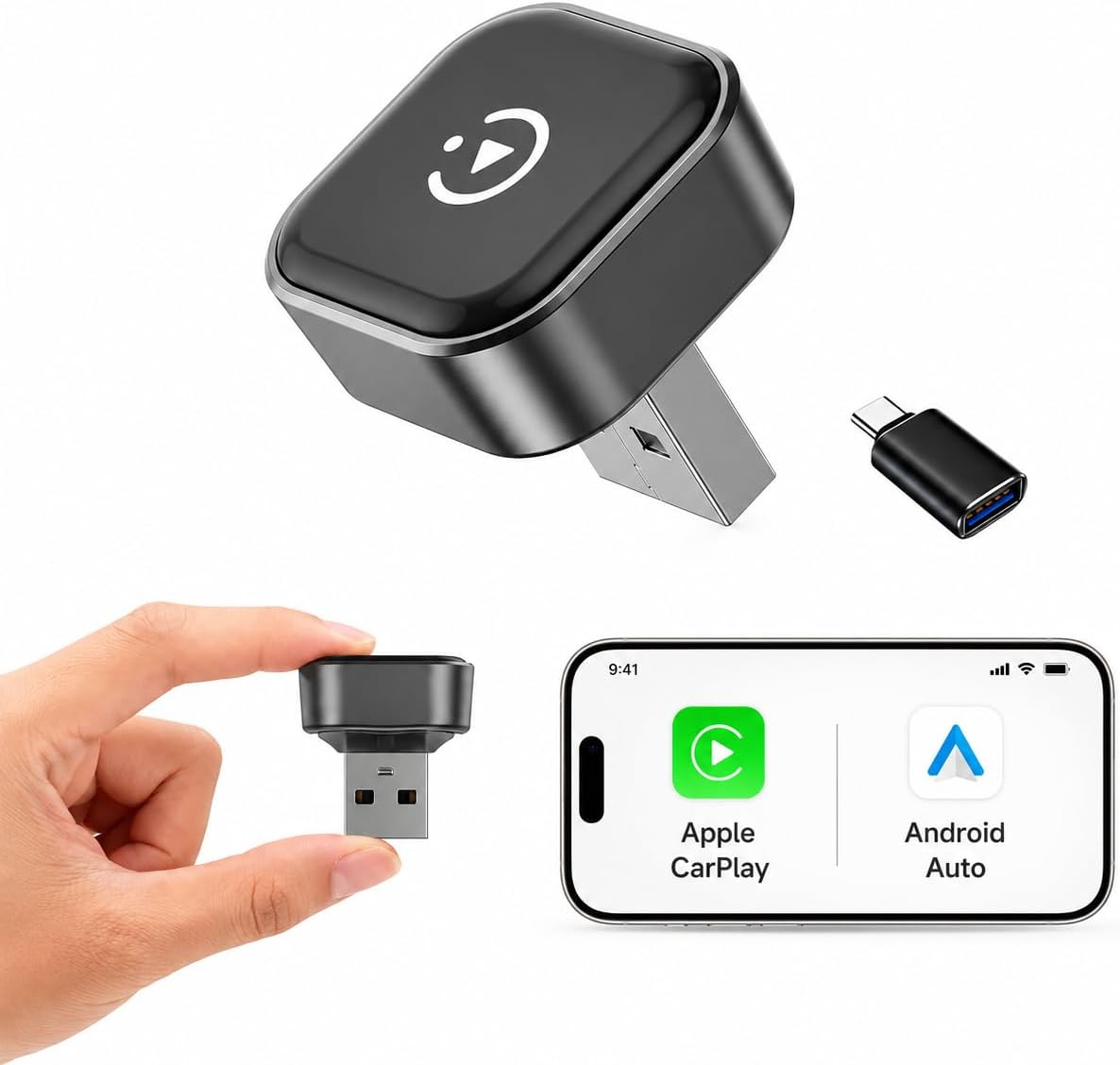 Hyphoon low-profile wireless CarPlay and Android Auto adapter