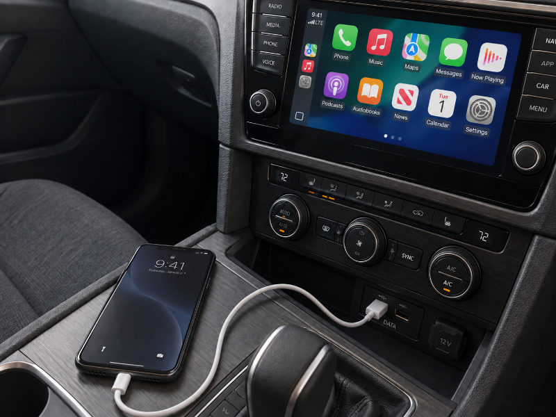 Check your vehicle’s wired connection with a USB data cable