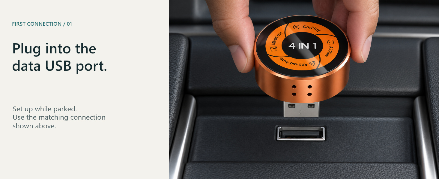 332R USB-A plug positioned before insertion into its matching vehicle data socket.